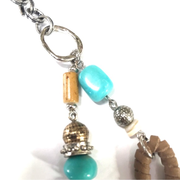 NWT Ruby Rd Safari Double Strand Necklace Turquoise Bamboo Brown Silver Tone NEW - Picture 6 of 8